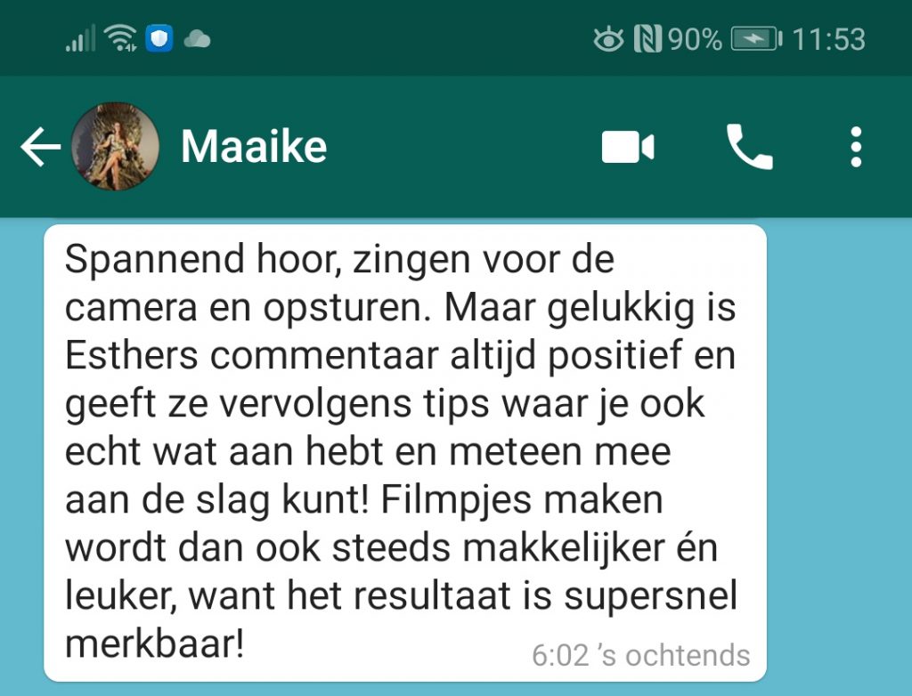 WhatsApp zangles testimonial Maaike
